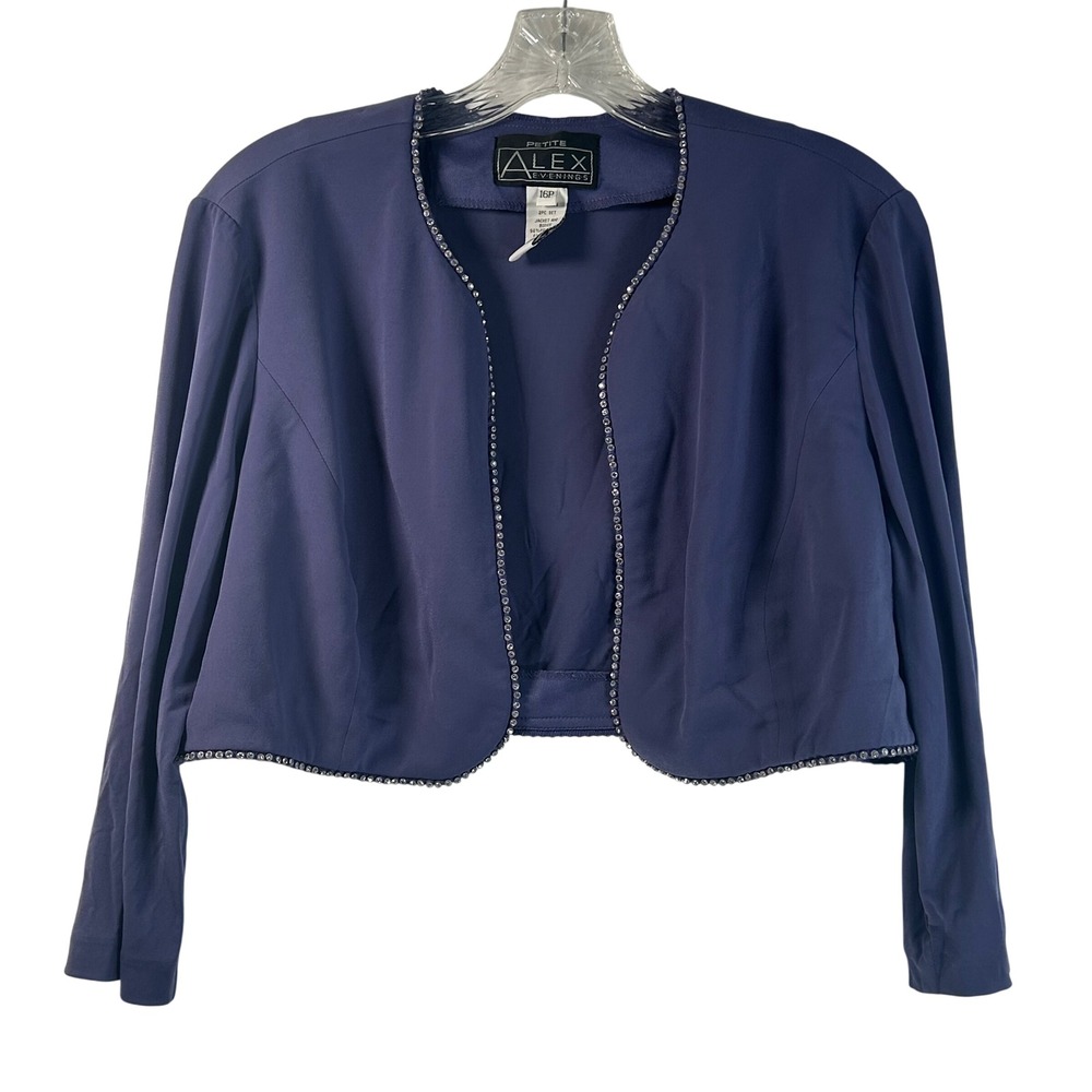 Alex Evenings Petite Iris Purple Rhinestone Trim Bolero Jacket 16P NEW